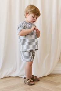 Skirts Shorts: Pima Cotton Wesley Short-Narrow Stripe Dawn / Cloud