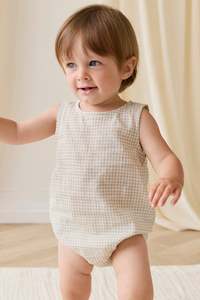 Organic Cotton Bentley Playsuit-Double Windowpane Check Pecan