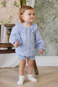 Bloomers: Organic Cotton Frill Bloomer - Mon Amour Stripe Indigo