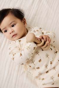 Organic Cotton Ames Wrap Long Sleeve Bodysuit - Honey Bear Cloud