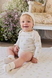 Bodysuits: Organic Cotton Cassius Long Sleeve Bodysuit - Playful Honey
