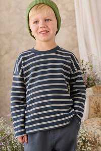 Tops: Organic Cotton Waffle Leith Long Sleeve Top - Dreamer Stripe Captain