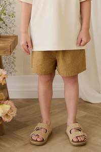 Baby Skirts Shorts: Organic Cotton Wilder Short - Windowpane Check Buckwheat