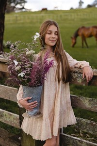 Girls Dresses: Organic Cotton Misty Dress - Flora Pink
