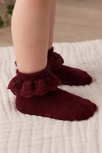 Frill Ankle Sock - Burgundy