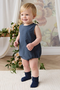 Organic Cotton Bentley Playsuit - Tiny Gingham Maritime