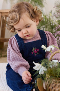Baby Overalls: Maylah Overall - Deep Sea Denim Orchid Rose