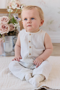 Organic Cotton Milo Jumpsuit - Mini Pinstripe Cloud / Duck Egg Blue