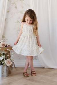 Girls Dresses: Organic Cotton Elka Dress - Justine Vanilla Sky