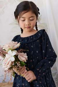 Girls Dresses: Organic Cotton Tayah Dress - Eloise Navy