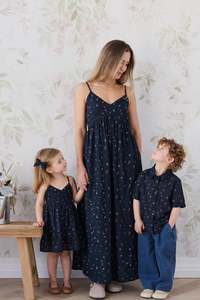 Girls Dresses: Organic Cotton Womens Whitley Dress - Eloise Navy