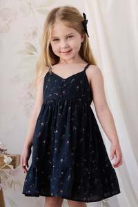 Girls Dresses: Organic Cotton Kaianna Dress - Eloise Navy
