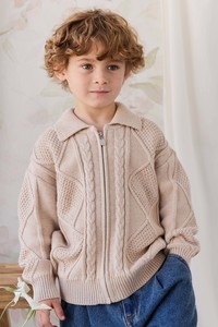 Simon Zip-Up Cardigan - Wheat