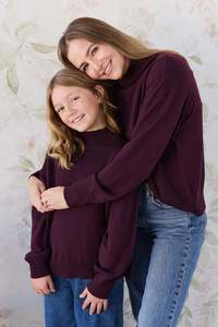 Knitwear: Merino Womens Turtleneck Jumper - Blackberry