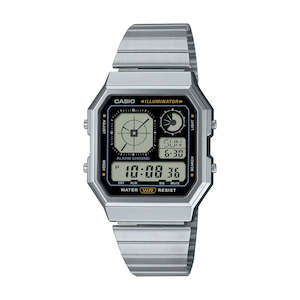 Casio: Casio Digital Vintage Black Octagonal Watch - A130WE-1A