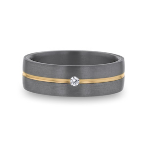 Mens 9k Yellow Gold, Tantalum & Diamond 8mm Wedding Ring