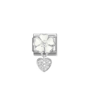 Nomination: Composable Classic Link 331814/04 White Daisy with Heart Drop CZ In Silver