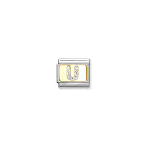 Nomination: Composable Classic Link 030291/21 Silver Letter U In 18K Gold & Glitter Enamel