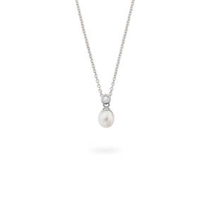 Sterling Silver 7mm White Fresh Water Pearl & CZ Pendent