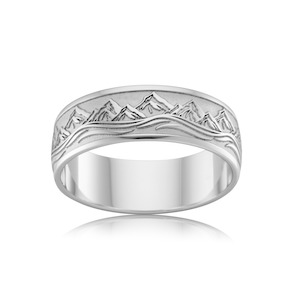 Mens Wedding Rings: Sterling Silver Mountain Laser Engraved Ring