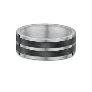 Mens Titanium & Flat Double Row Pattered Carbon Fibre Wedding Band Ring