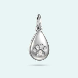 Love In A Jewel: Sterling Silver Love Drop Paw Print Crystal Charm