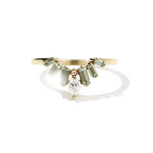 9k Yellow Gold Etta Diamond & Green Sapphire Ring