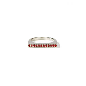 Meadowlark: Sterling Silver Geo Ring Flat - Red Sapphire