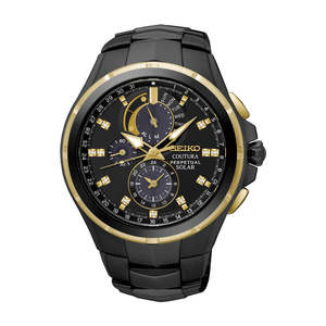 Seiko: Seiko - SSC573P Mens Black Diamond Set Perpetual Calendar Coutura Solar Watch
