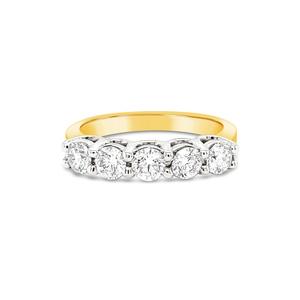 Womens Wedding Rings: 18k Yellow & White Gold 5 Stone 1.00ct Diamond Ring
