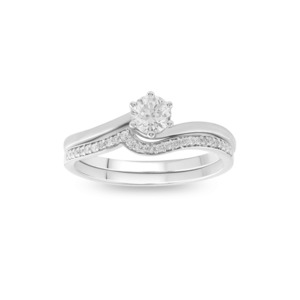 9k White Gold 0.50ct Diamond Solitaire Engagement Ring & Shaped Wedding Band Set