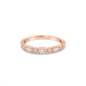 Womens Wedding Rings: 9k Rose Gold Baguette & Round Diamond Band Ring