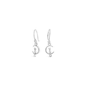 Earrings: Sterling Silver Drop Tiny Cat in a Crescent Hook Earrings