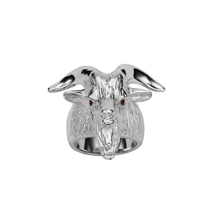Sterling Silver Goat Head Ring with Garnet
