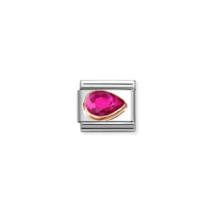 Nomination: Composable Classic Link 430606/005 Tear Drop Right 9K Rose Gold & Red CZ