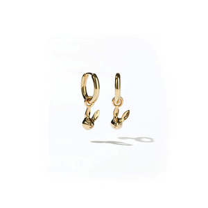 Meadowlark: Sterling Silver Bunny Charm Huggie Earrings - Gold Plated