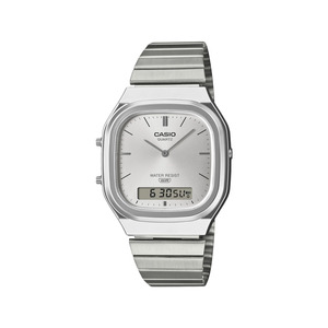 Casio: Casio Vintage Square Retro Duo Silver Dial Watch - AQ240E-3A