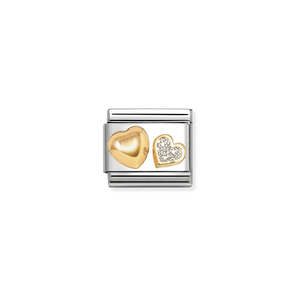 Composable Classic Link 030220/26 Raised Heart & Glitter Heart In 18K Gold