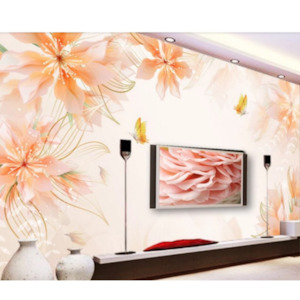 Flooring: 8D Wallpaper Peach Flowers and Butterfly