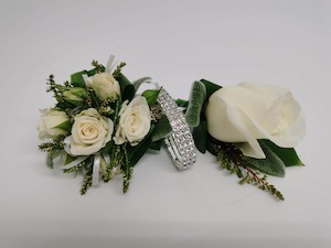 Products: aCorsage Ball Combo White/Diamond Pick-Up Only - Jan Maree Flowers
