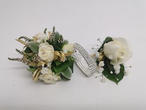 aCorsage Ball Combo White/Gold Diamond Pick-Up - Jan Maree Flowers