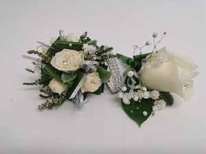 Products: aCorsage Ball Combo White/Sliver Diamond Pick-Up - Jan Maree Flowers