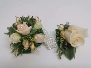 Products: aCorsage Ball Combo White/Cream & Gold Pick-Up - Jan Maree Flowers