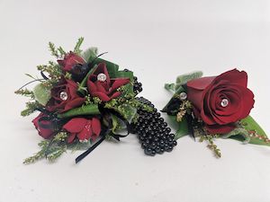 bCorsage Ball Combo Burgundy/Black Pick-Up Only - Jan Maree Flowers