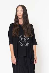 Iza Tee (Black) Maze Print