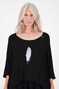 Under 150: Whisper Tee (Black) Feather Print