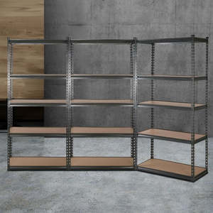 Garage Shelving: 3x1.8M 5-Shelves Steel Warehouse Shelving Racking Garage Storage Rack Grey