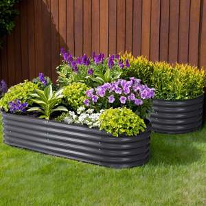 Planter Box: 2x Green Fingers Raised Garden Bed 160X80X42cm Oval Planter Box Raised Container Galvanised