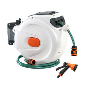 Garden Hose: Greenfingers Water Hose Reel 20M Retractable Garden Spray Gun Auto Rewind
