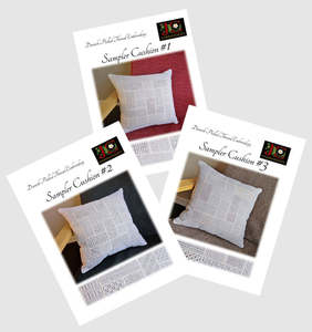 THREE Danish Pulled Thread Sampler Cushions - discount price